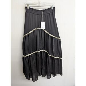 MISA Los Angeles Women's Malia Skirt Black Tiered Asymmetrical Size Medium